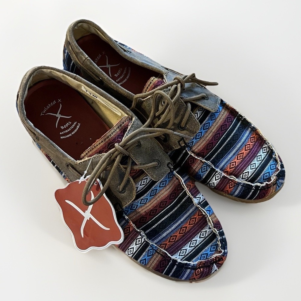 NWT Twisted X Womens 11M Aztec Fabric Leather Boat Shoes Driving Moc Loafers